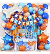Orange and Blue Birthday Decorations for Boys, Orange Light Blue Nude Confetti Latex Balloons Dog...