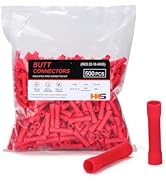 HKS 500 PCS Vinyl Insulated Butt Connector Red 22-16 AWG - Electrical Connectors - Tinned Red Cop...