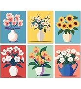 Bougimal 6 Pack Paint by Numbers Kit for Adults Beginners, 11" W x 14" L Daisy Vase DIY Acrylic P...