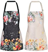 DILLMAN 2 Pack Floral Aprons with Pocket Blooming Womens Waterproof Adjustable Cooking Aprons Kit...