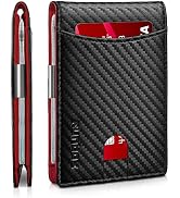 RUNBOX Red Wallet for Men Slim 11 Credit Card Holder Slots Leather Money Clip RFID Blocking Small...