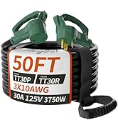 PlugSaf 50 FT 30 Amp RV Extension Cord Outdoor with Grip Handle, Flexible Heavy Duty 10/3 Gauge S...