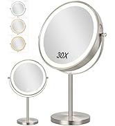 ALHAKIN 9" Lighted Makeup Mirror, 30X/1X Magnifying Mirror with Light Double Sided, Large Size 36...
