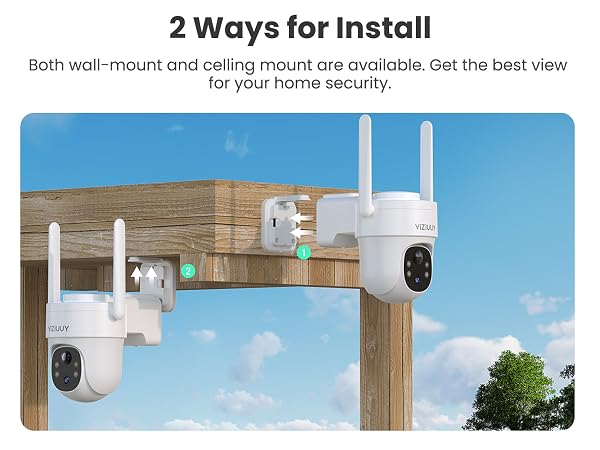 VIZIUUY solar security camera with all mount and celling mount