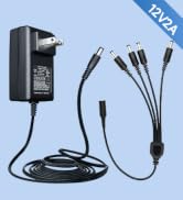 Power Adapter AC 100-240V to DC 12V 2A (2000mA) & 4-Way Power Splitter Cable for CCTV Security Ca...