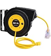 LEPENEL 50 Ft Retractable Extension Cord Reel,14 AWG/3C SJTOW Heavy Duty Power Cord, 13 Amp Circu...