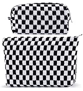 ZLFSRQ 2Pcs Checkered Makeup Bag for Women Large Small Checkered Cosmetic Bag Set Aesthetic Prepp...