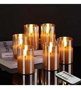 Girimax Gold Glass Flameless Votive Candles with Remote Timer, Real Wax Flickering Small LED Pill...