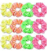 IVARYSS Neon Scrunchies for Hair 80s, Premium Velvet Soft Hair Scrunchy, Solid Colors Thick Elast...