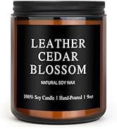 Scented Candles for Men - Leather Cedear Blossom Scent | 50Hr Burn Soy Wax in Brown Glass - Man C...