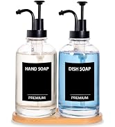 Dish Soap Dispenser for Kitchen, Hand Glass Soap Dispenser Set with Pump, Tray, Funnel for Bathro...