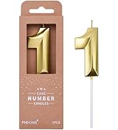 PHD CAKE 2.76 Inch Diamond Gold 1 Number Birthday Candles, Gold Number Candles, Cake Number Candl...