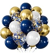 Haolongfa Navy Blue and Gold Balloons, 60 Pcs 12 In, Latex, Party Decor | Dark Blue Metallic Gold...