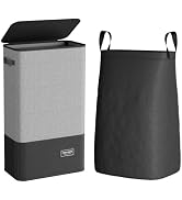 Yecaye Slim Laundry Hamper with Lid, 75L, Black-Gray | Collapsible, Narrow Laundry Basket, Remova...