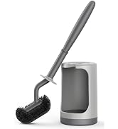 HAMITOR Toilet Bowl Brush Holder Set: Curved Design with Holder for Deep Cleaning Under Rim - Com...