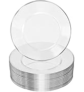 Home Breeze 13 Inch Charger Plates, 16 Pack, Clear Charger Plates with Silver Rim, Heavy Duty Dis...