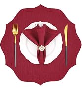 yuuzue Faux Linen Round Placemats Set of 4, Washable Wrinkle-Resistant Non-Slip Table Placemats, ...