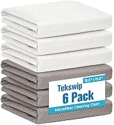 Tekswip Microfiber Glass Cleaning Cloth, White Gray, 6 Pack