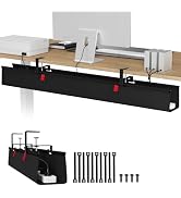 Univivi No Drill Under Desk Cable Management Tray, 48" Cord Organizer for Table, Clamp/Screw Moun...