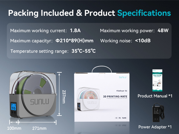 SUNLU Filament Dryer Box S1 for 3D Printer Filament grey