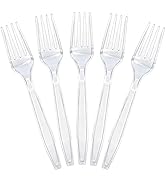 QualQuot 400 Count Heavy Duty Clear Plastic Forks, Solid and Durable Disposable Forks, BPA-Free a...