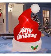 Juegoal Christmas Inflatables Outdoor Decorations, 5FT Inflatable Xmas Hat, Lighted Blow Up Giant...