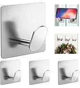 GARGIER Adhesive Shower Hooks Heavy Duty Metal, Brushed Nickel Towel Hooks Stick On Wall Hanger f...