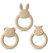 Silicone Teething Toy for Babies - 2ooya 3Pcs Bear Bunny Animal Theme Teething Ring Relief Chew T...