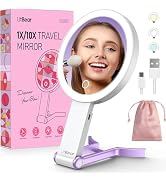 LitBear Travel Makeup Mirror with Light, Rechargeable Double-Sided 10X/1X Magnifying Mirror, Port...