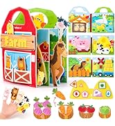hahaland Busy Board for 1 Year Old - Farm Animals Quiet Busy Book for Toddlers 1-3 - Montessori T...