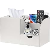 PUSU Square Tissue Box Cover with Storage Drawer, PU Leather Facial Tissues Cube Boxes Holder, Mo...