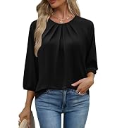 WIHOLL 3/4 Length Sleeve Womens Tops Pleated Front Crew Neck Blouses Dressy Casual Business Casua...