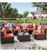LEVELEVE 7 Pieces Outdoor Patio Furniture Sets,Rattan Conversation Sectional Set,Manual Weaving W...