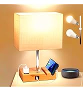 Bedside Lamp for Bedroom Fully Dimmable, Table Lamp with Type C & USB Port, Nightstand Lamp with ...