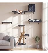 FUKUMARU Cat Wall Shelves, Stable & Safe 5 in 1 Cat Walls Furniture Set, Wooden Kitten Climbing W...