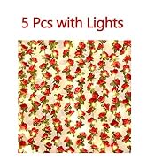 BLEUM CADE 5Pcs 41Ft Flower Garland Artificial Rose Vines with 32.8Ft String Lights, Cute Fake Ha...