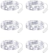 Minetom 6 Pack Fairy Lights Battery Operated String Lights - 7ft 20 LED Waterproof Silver Wire Fi...
