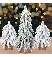 Iceyyyy 3 Pcs Snow Tabletop Christmas Trees,2 Size Snow Flocked Mini Tabletop Pine Trees with Woo...
