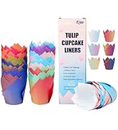 qiqee Tulip Cupcake Liners 180 Pcs Muffins Parchment Paper Tulip Muffin Liners for baking 6 Diffe...