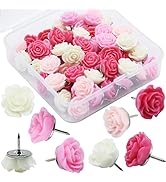 YOUDEFUL 60Pcs Decorative Pushpins, Red Rose Flower Push Pin with Gradient Color, Cork Board Tack...