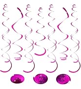 24 PCS Hot Pink Hanging Swirl, Fuschia Sparkle Ceiling Hanging Decorations, Plastic Streamer Part...