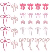 DICOSMETIC 28Pcs 7 Styles Alloy Bow Charm Pink Bowknot Charms Cute Bowtie Pendant Metal Bow Tie C...