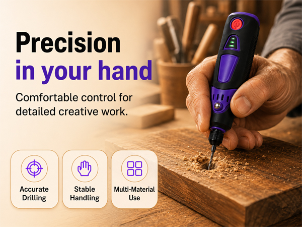 Ergonomic mini drill! Cordless rotary tool for drilling wood, acrylic & leather crafts.