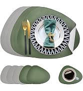 Dual-Sides Faux Leather Placemats and Coasters Set of 6, Modern Washable Round Place Mats for Kit...