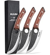 Huusk Viking Knife Set of 3, Japanese Butcher Knife Set for Meat Cutting, Hand Forged Boning Knif...