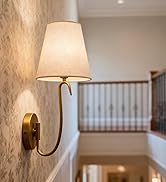 JIMUBEAM Swan Neck Wall Sconce Fixture 1-Light with Linen Fabric Shade, Indoor Hardwired Rustic B...