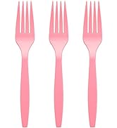 Amcrate Pink Disposable Medium Weight Plastic Forks- Ideal for Weddings, Party’s, Birthdays, Dinn...