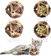 QUVOVID Cat Toys, 4 Packs Catnip Ball Toys, Nature Silvervine Stick Cage Cat Bell Balls, Catnip T...