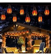 Solar String Lights for Outside, 33Ft Solar Patio Lights with 15 Flickering Flame Light Bulbs, Wa...