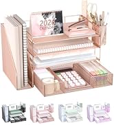 WALI Desk File Organizer, 4 Tier Desktop Paper Letter Tray Organizer with Drawer and 2 Pen Holder...